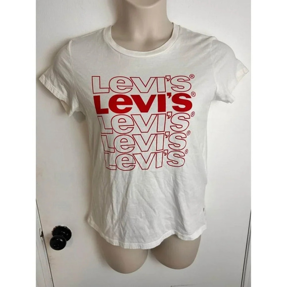 White Levis T Shirt With Red Letters Size Small #0590 - Picture 1 of 5